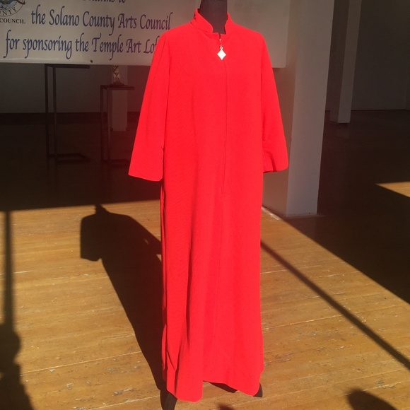 Vivid Bright Red vintage Long HouseCoat - Picture 1 of 8